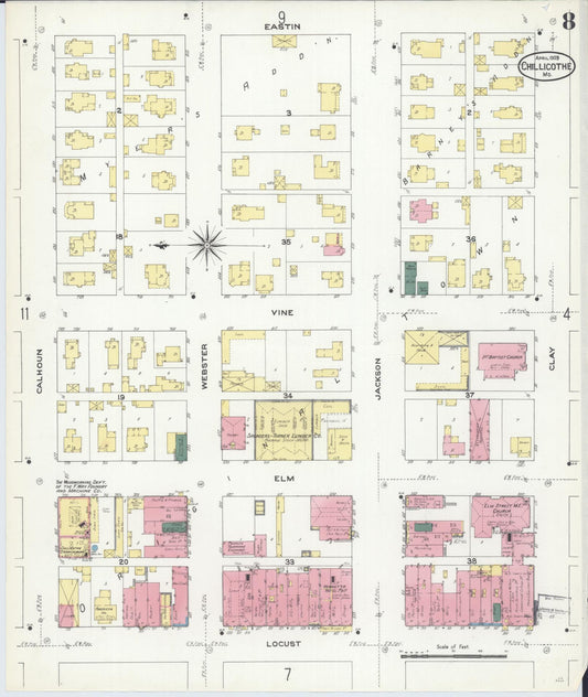 Sanborn Fire Insurance Map from Chillicothe, Livingston County, Missouri (1909), Sheet #0008 - Historic Sanborn Fire Insurance Map Print, vintage old map wall art, antique decor, genealogy gift, Missouri Missouri map