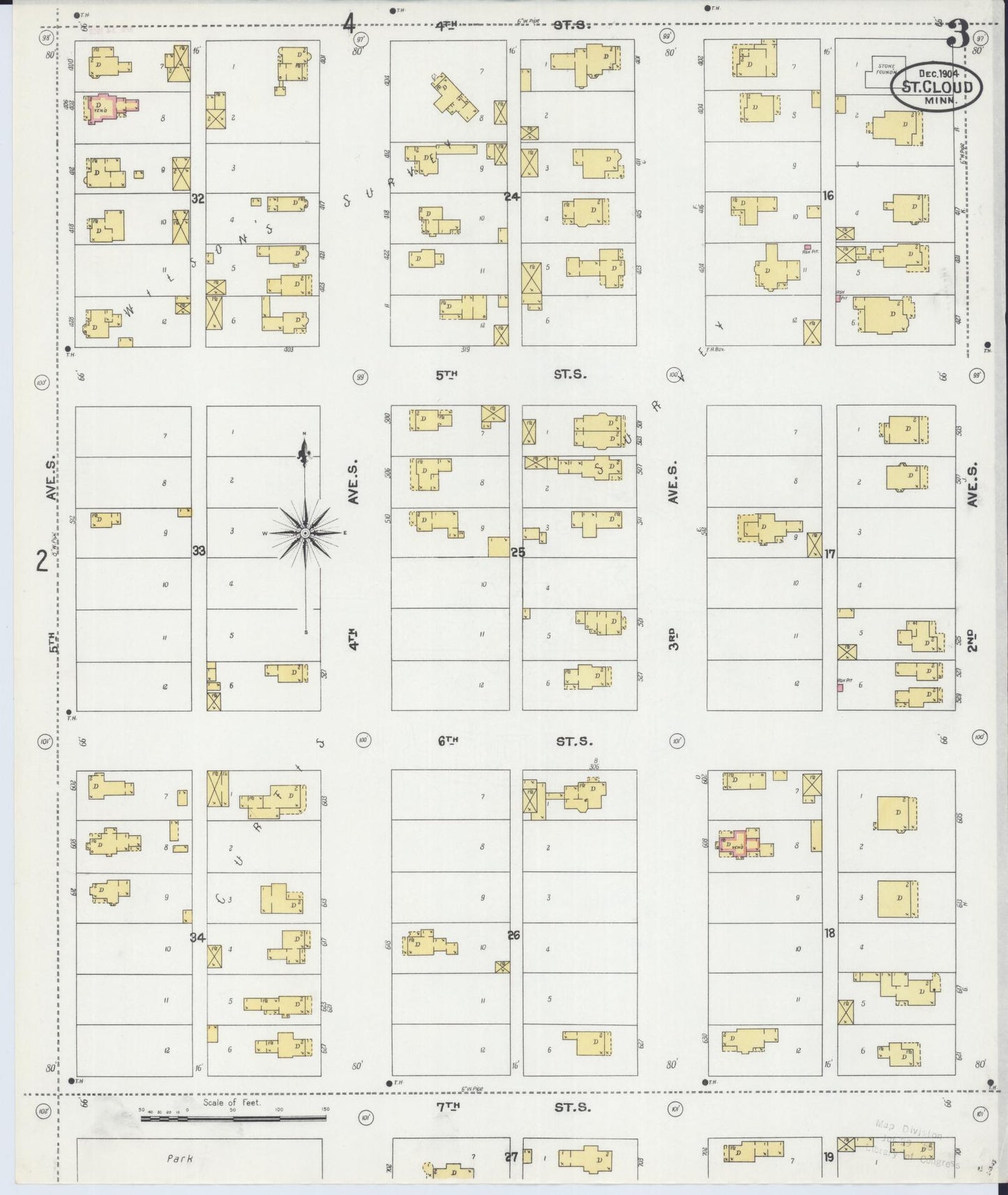 Sanborn Fire Insurance Map from Saint Cloud, Stearns, Benton, and Sherburne Counties, Minnesota (1904), Sheet #0003 - Complete Map Set gallery image, historic Sanborn map, vintage wall art, Minnesota Minnesota