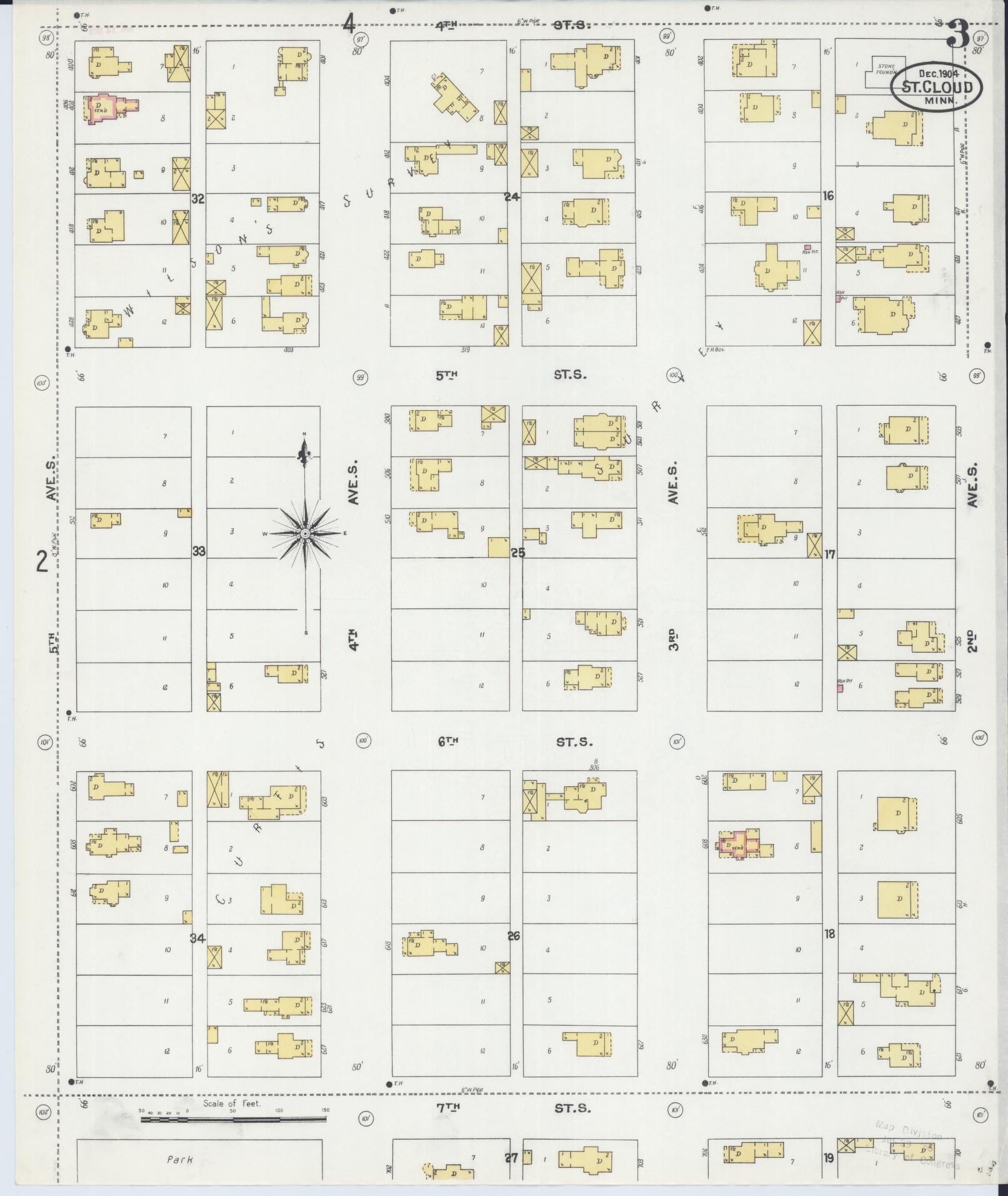 Sanborn Fire Insurance Map from Saint Cloud, Stearns, Benton, and Sherburne Counties, Minnesota (1904), Sheet #0003 - Complete Map Set gallery image, historic Sanborn map, vintage wall art, Minnesota Minnesota
