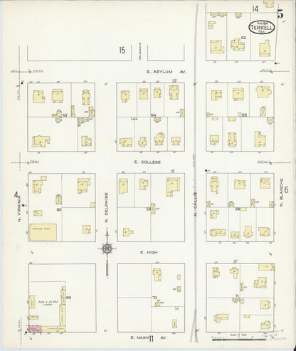 Sanborn Fire Insurance Map from Terrell, Kaufman County, Texas (1914), Sheet #0005 - Complete Map Set gallery image, historic Sanborn map, vintage wall art, Texas Texas