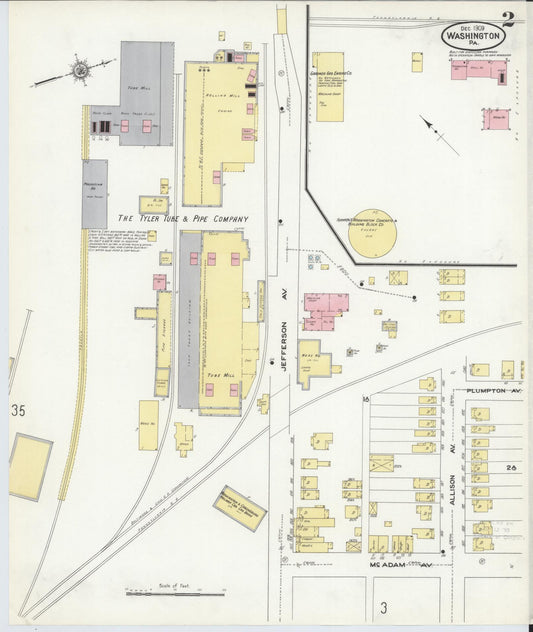 Sanborn Fire Insurance Map from Washington, Washington County, Pennsylvania (1909), Sheet #0002 - Historic Sanborn Fire Insurance Map Print, vintage old map wall art, antique decor, genealogy gift, Pennsylvania Pennsylvania map