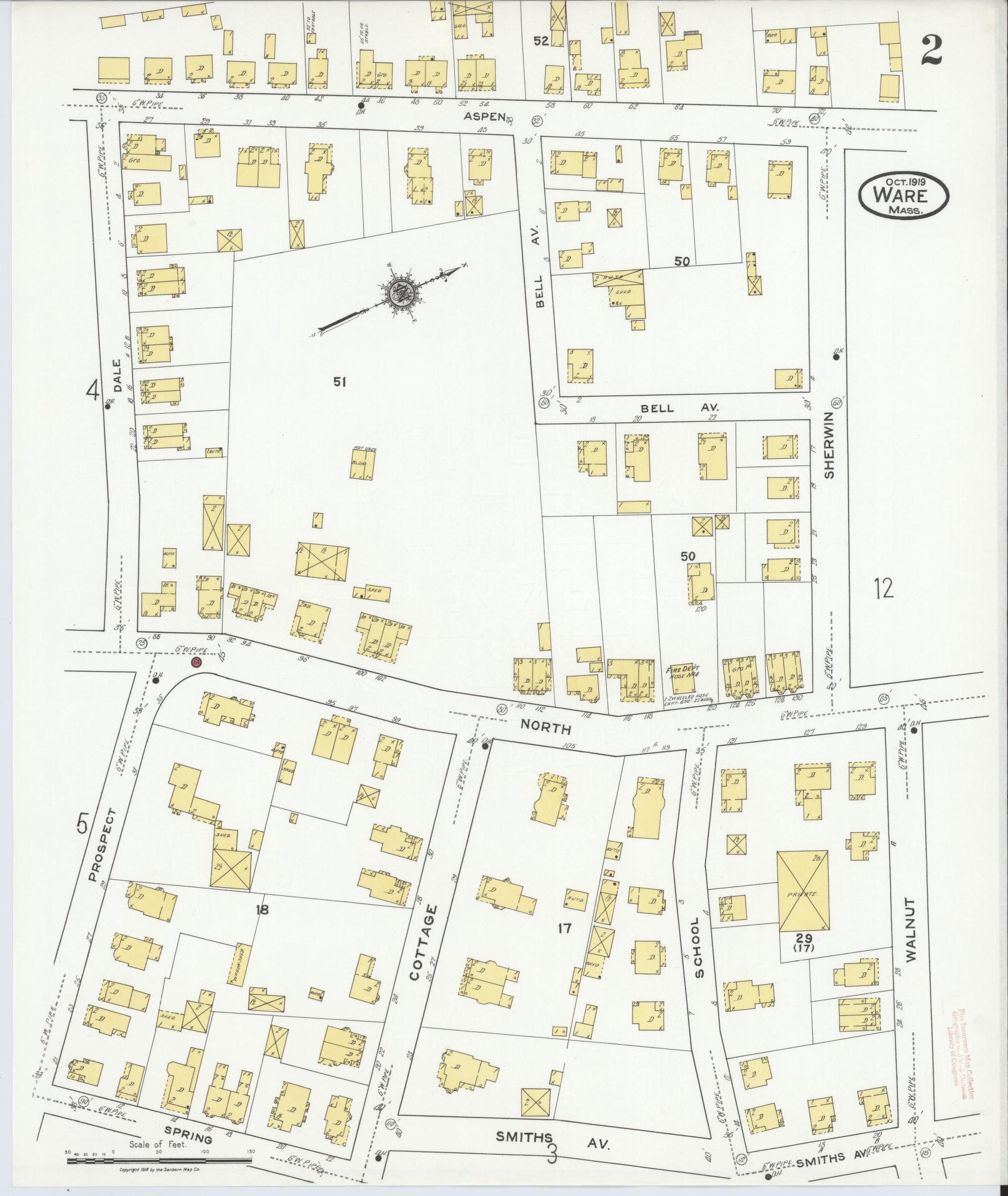 Sanborn Fire Insurance Map from Ware, Hampshire County, Massachusetts (1919), Sheet #0002 - Complete Map Set gallery image, historic Sanborn map, vintage wall art, Massachusetts Massachusetts