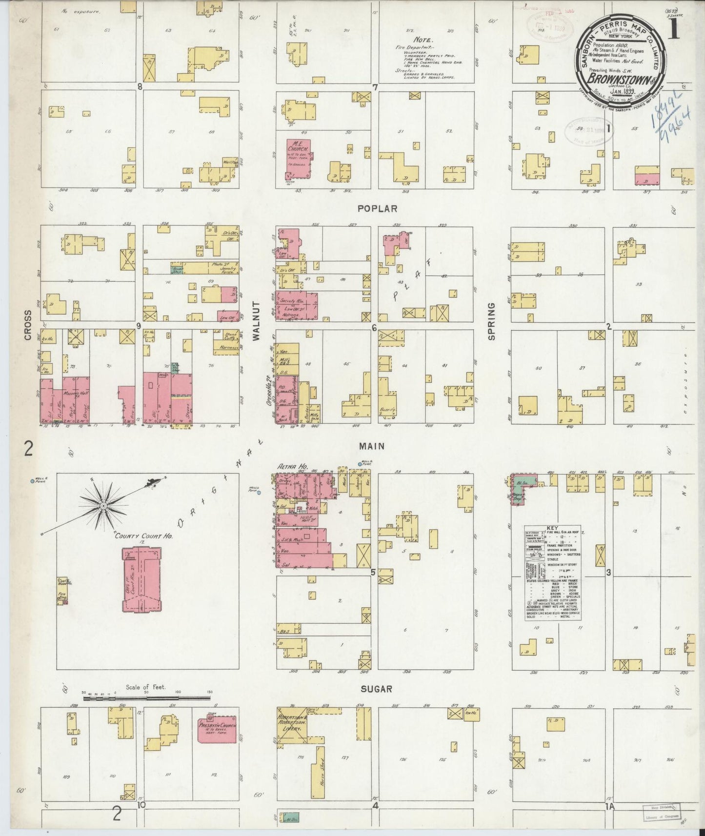 Sanborn Fire Insurance Map from Brownstown, Jackson County, Indiana (1899), Sheet #0001 - Complete Map Set gallery image, historic Sanborn map, vintage wall art, Indiana Indiana