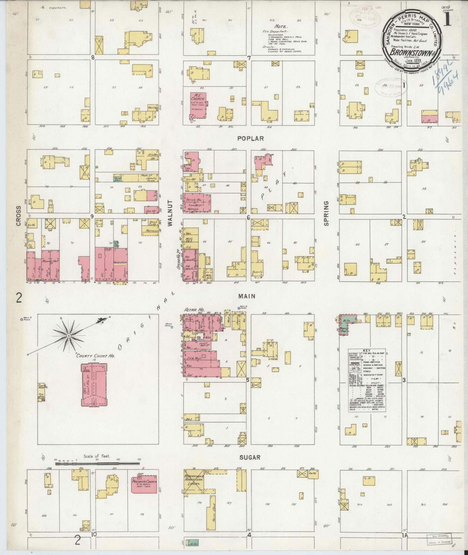 Sanborn Fire Insurance Map from Brownstown, Jackson County, Indiana (1899), Sheet #0001 - Complete Map Set gallery image, historic Sanborn map, vintage wall art, Indiana Indiana