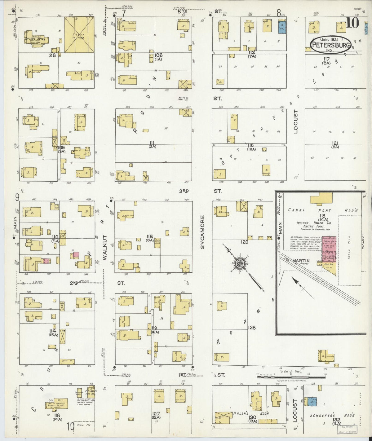 Sanborn Fire Insurance Map from Petersburg, Pike County, Indiana (1921), Sheet #0010 - Historic Sanborn Fire Insurance Map Print, vintage old map wall art, antique decor, genealogy gift, Indiana Indiana map