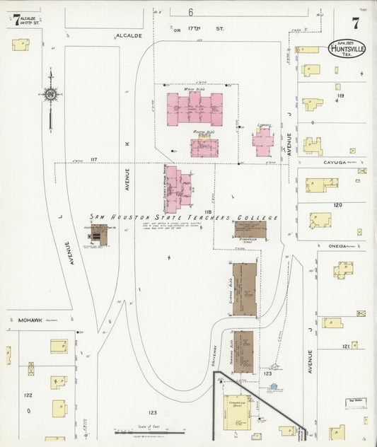Sanborn Fire Insurance Map from Huntsville, Walker County, Texas (1925), Sheet #0007 - Historic Sanborn Fire Insurance Map Print, vintage old map wall art, antique decor, genealogy gift, Texas Texas map