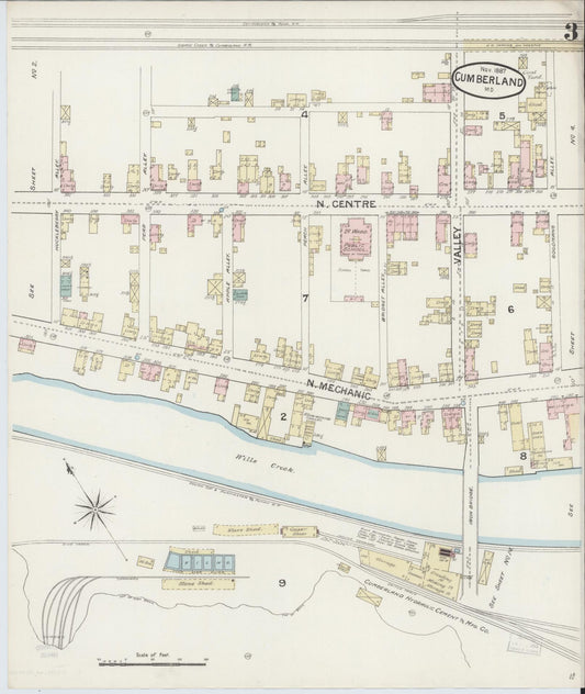 Sanborn Fire Insurance Map from Cumberland, Allegany County, Maryland (1887), Sheet #0003 - Historic Sanborn Fire Insurance Map Print, vintage old map wall art, antique decor, genealogy gift, Maryland Maryland map