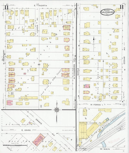 Sanborn Fire Insurance Map from Galesburg, Knox County, Illinois (1927), Sheet #0011 - Complete Map Set gallery image, historic Sanborn map, vintage wall art, Illinois Illinois