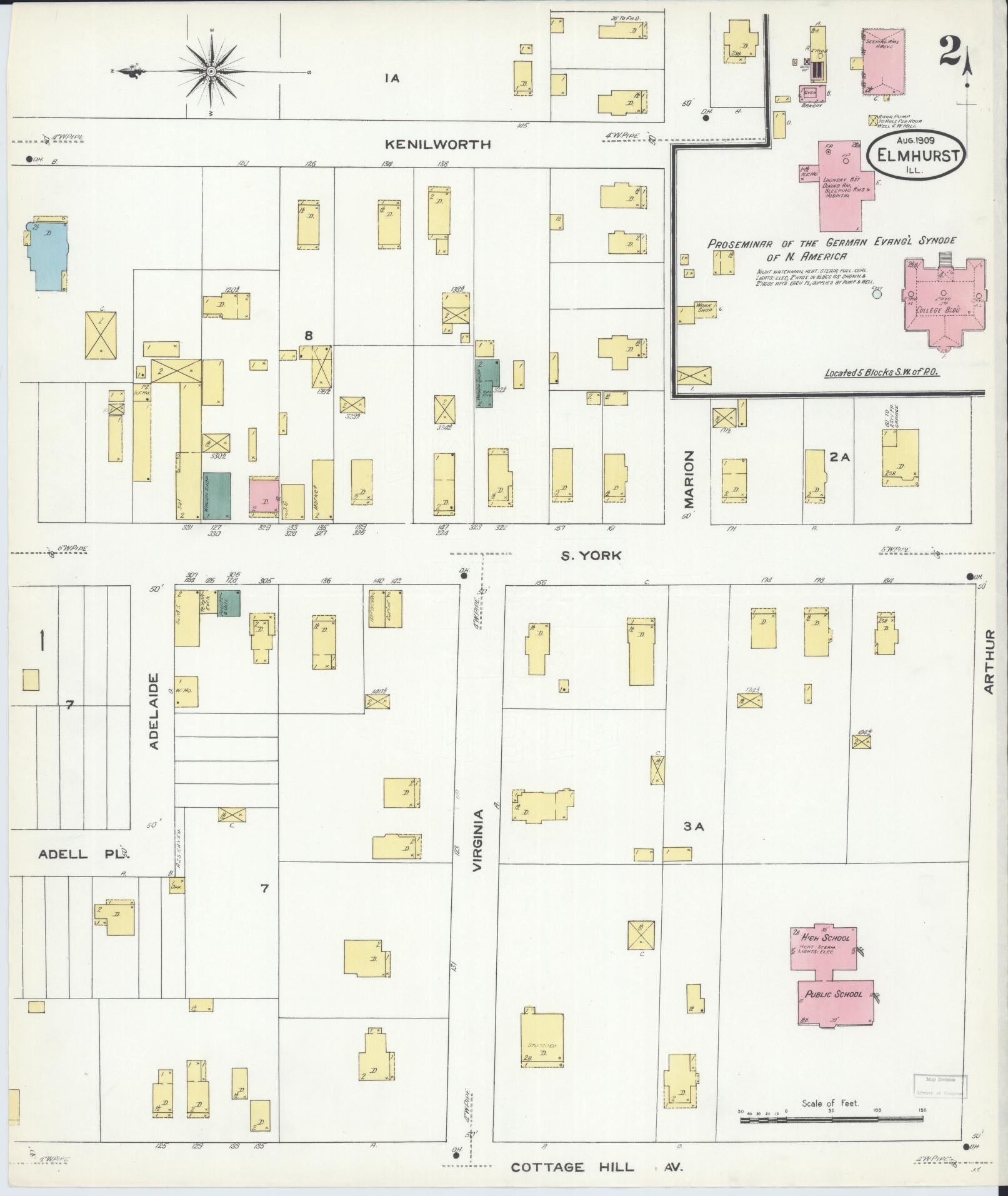 Sanborn Fire Insurance Map from Elmhurst, Du Page County, Illinois (1909), Sheet #0002 - Complete Map Set gallery image, historic Sanborn map, vintage wall art, Illinois Illinois