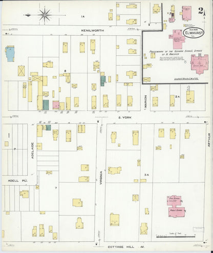Sanborn Fire Insurance Map from Elmhurst, Du Page County, Illinois (1909), Sheet #0002 - Complete Map Set gallery image, historic Sanborn map, vintage wall art, Illinois Illinois