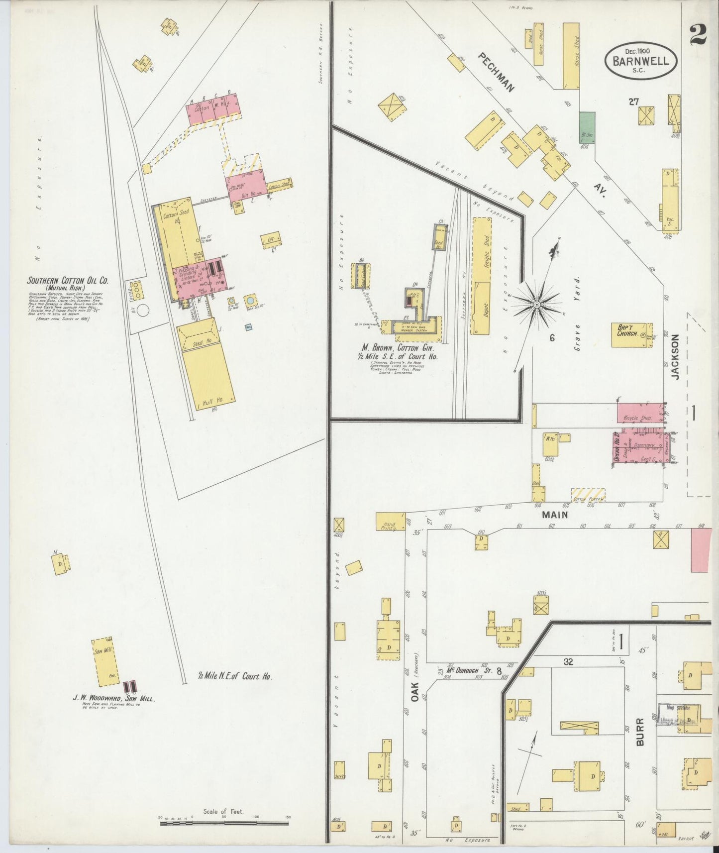 Sanborn Fire Insurance Map from Barnwell, Barnwell County, South Carolina (1900), Sheet #0002 - Historic Sanborn Fire Insurance Map Print, vintage old map wall art, antique decor, genealogy gift, South Carolina South Carolina map