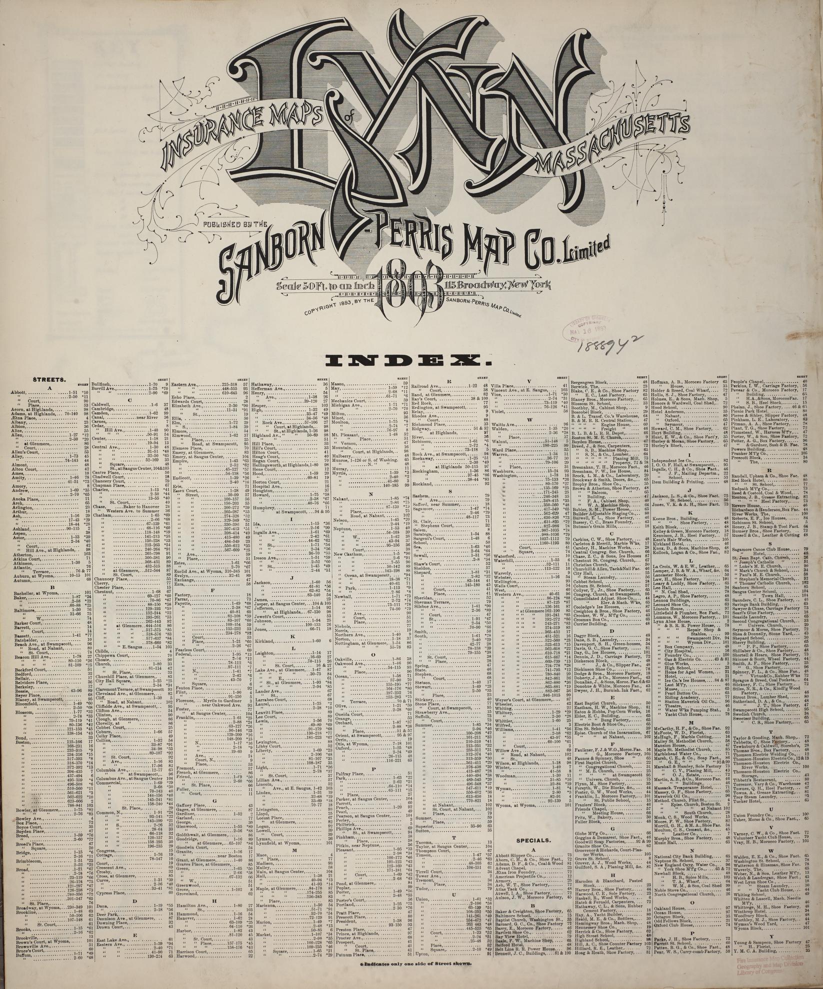 Sanborn Fire Insurance Map from Lynn, Essex County, Massachusetts (1893), Sheet #0001 - Historic Sanborn Fire Insurance Map Print, vintage old map wall art, antique decor, genealogy gift, Massachusetts Massachusetts map