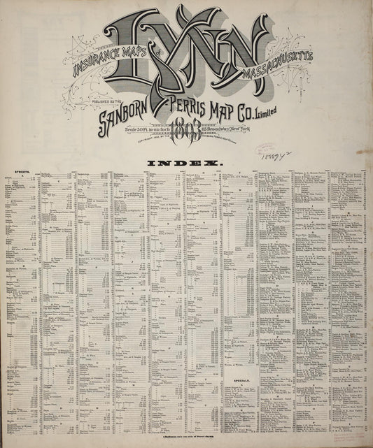 Sanborn Fire Insurance Map from Lynn, Essex County, Massachusetts (1893), Sheet #0001 - Historic Sanborn Fire Insurance Map Print, vintage old map wall art, antique decor, genealogy gift, Massachusetts Massachusetts map