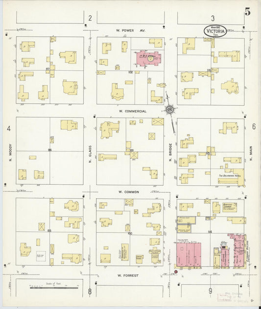 Sanborn Fire Insurance Map from Victoria, Victoria County, Texas (1912), Sheet #0005 - Historic Sanborn Fire Insurance Map Print, vintage old map wall art, antique decor, genealogy gift, Texas Texas map