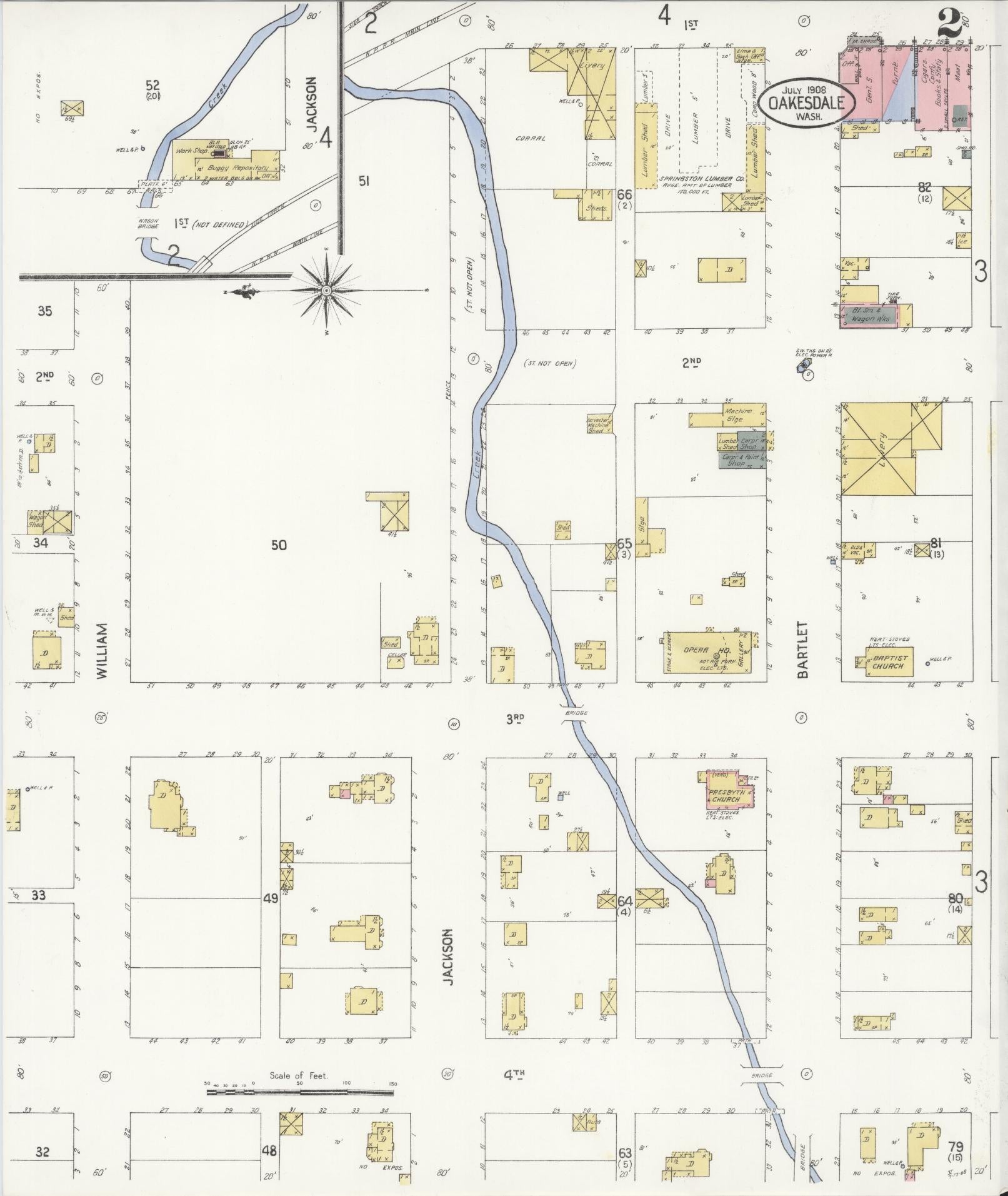 Sanborn Fire Insurance Map from Oakesdale, Whitman County, Washington (1908), Sheet #0002 - Complete Map Set gallery image, historic Sanborn map, vintage wall art, Washington Washington