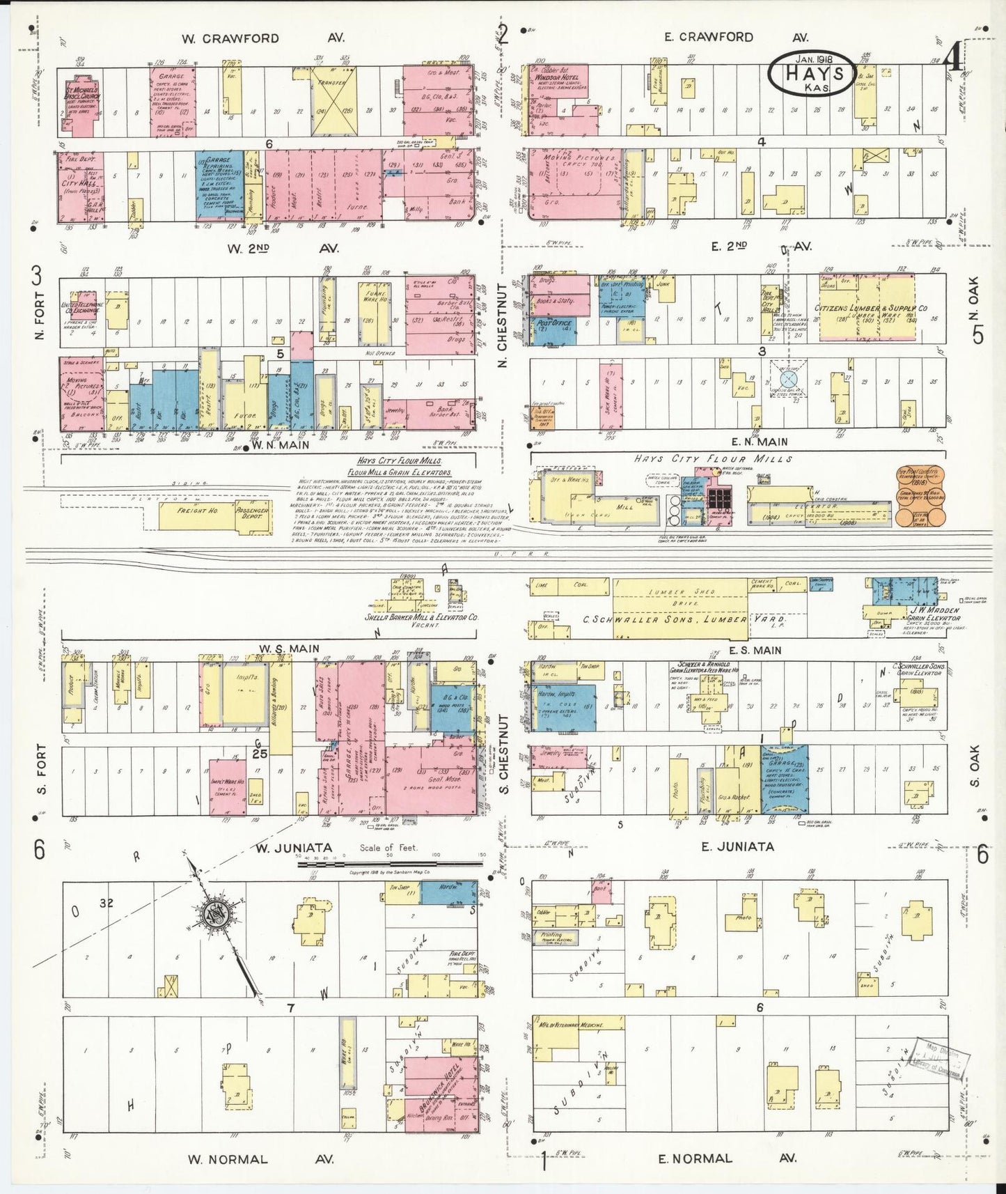 Sanborn Fire Insurance Map from Hays, Ellis County, Kansas (1918), Sheet #0004 - Historic Sanborn Fire Insurance Map Print, vintage old map wall art, antique decor, genealogy gift, Kansas Kansas map
