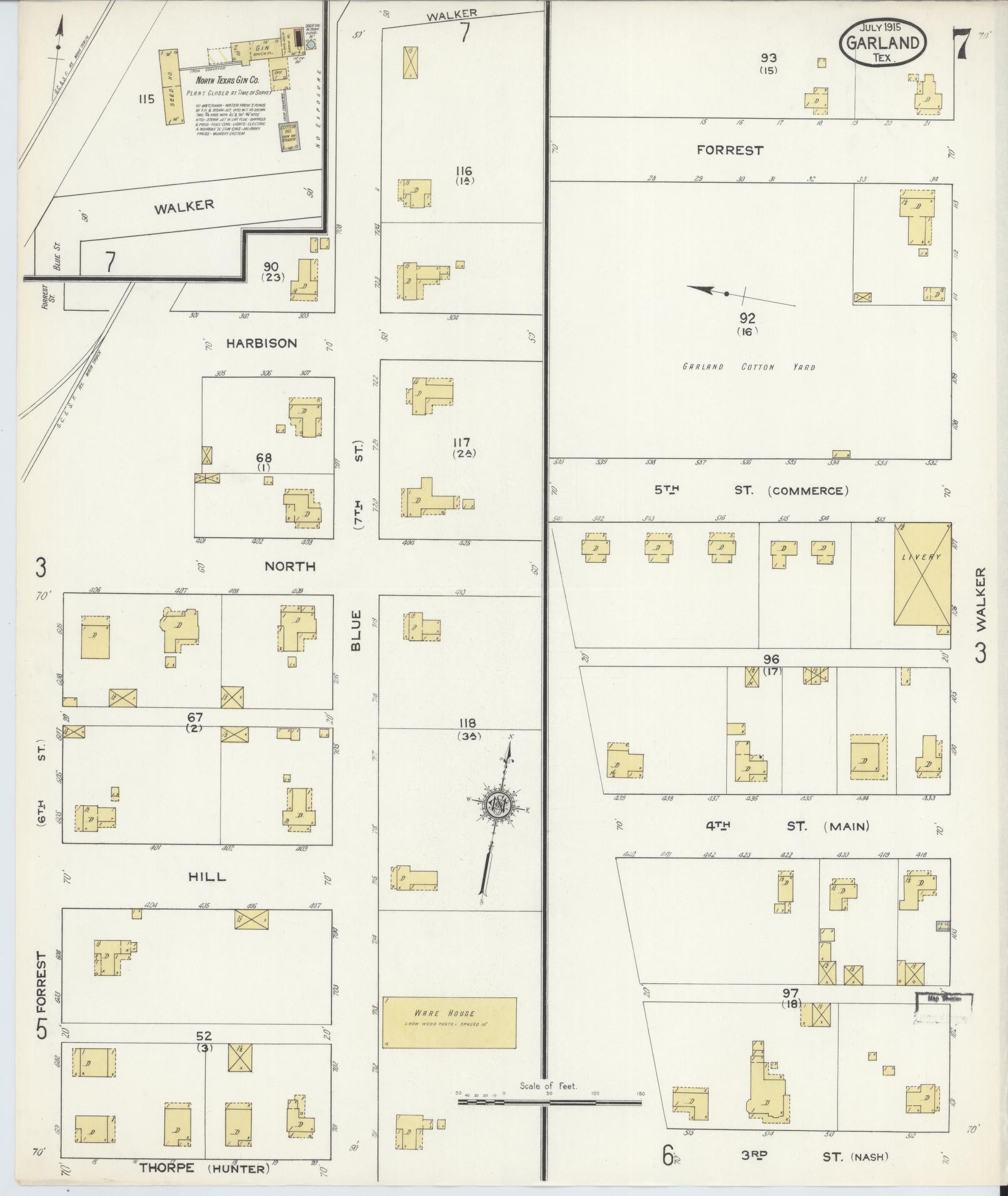 Sanborn Fire Insurance Map from Garland, Dallas County, Texas (1915), Sheet #0007 - Complete Map Set gallery image, historic Sanborn map, vintage wall art, Texas Texas