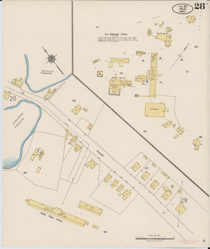 Sanborn Fire Insurance Map from Hilo, Hawaii County, Hawaii (1921), Sheet #0028 - Historic Sanborn Fire Insurance Map Print, vintage old map wall art