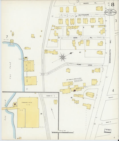 Sanborn Fire Insurance Map from Arlington, Middlesex County, Massachusetts (1903), Sheet #0008 - Historic Sanborn Fire Insurance Map Print, vintage old map wall art, antique decor, genealogy gift, Massachusetts Massachusetts map