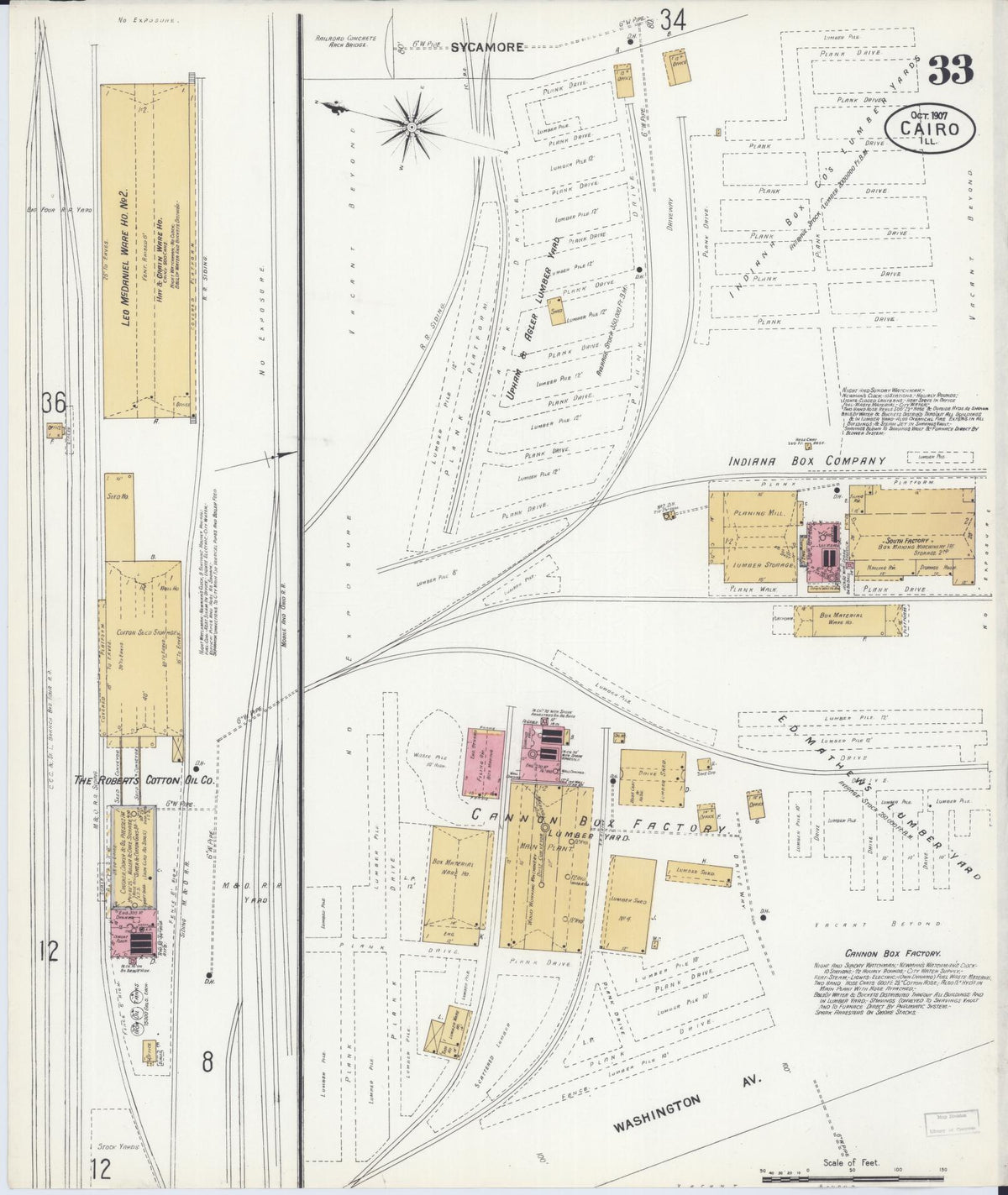 Sanborn Fire Insurance Map from Cairo, Alexander County, Illinois (1907), Sheet #0033 - Historic Sanborn Fire Insurance Map Print, vintage old map wall art, antique decor, genealogy gift, Illinois Illinois map
