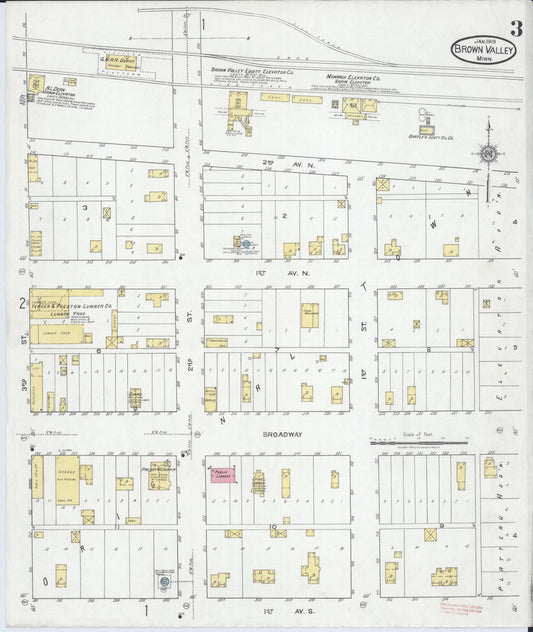 Sanborn Fire Insurance Map from Browns Valley, Traverse County, Minnesota (1919), Sheet #0003 - Historic Sanborn Fire Insurance Map Print, vintage old map wall art, antique decor, genealogy gift, Minnesota Minnesota map