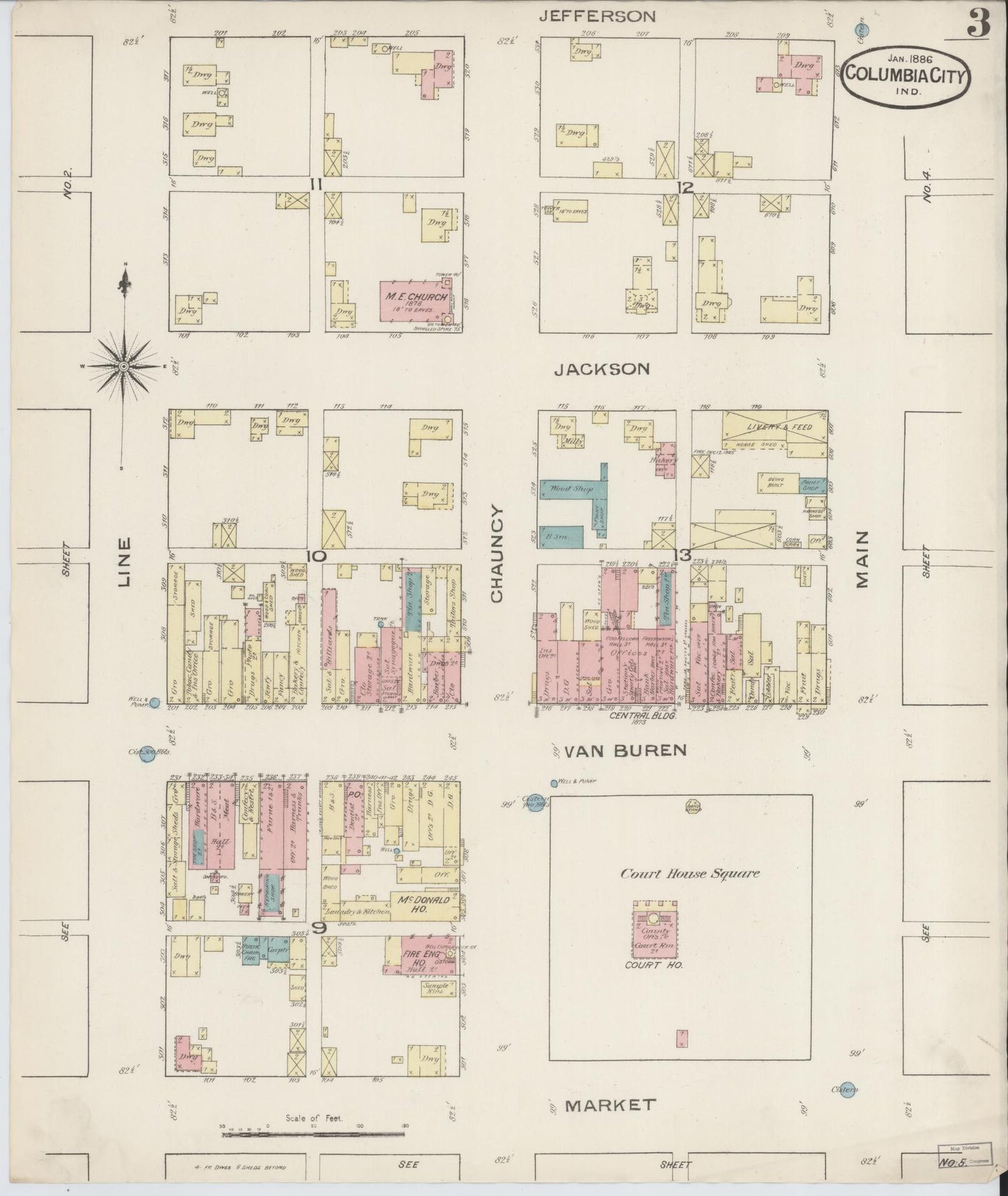 Sanborn Fire Insurance Map from Columbia City, Whitley County, Indiana (1886), Sheet #0003 - Complete Map Set gallery image, historic Sanborn map, vintage wall art, Indiana Indiana