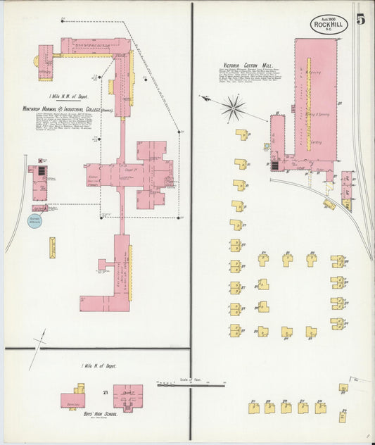 Sanborn Fire Insurance Map from Rock Hill, York County, South Carolina (1900), Sheet #0005 - Historic Sanborn Fire Insurance Map Print, vintage old map wall art, antique decor, genealogy gift, South Carolina South Carolina map
