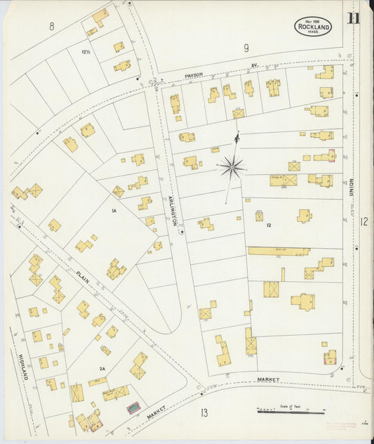 Sanborn Fire Insurance Map from Rockland, Plymouth County, Massachusetts (1906), Sheet #0011 - Historic Sanborn Fire Insurance Map Print, vintage old map wall art, antique decor, genealogy gift, Massachusetts Massachusetts map