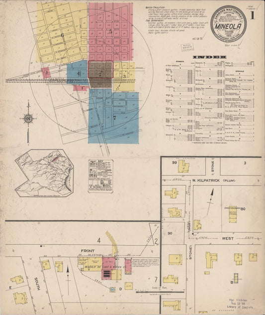 Sanborn Fire Insurance Map from Mineola, Wood County, Texas (1922), Sheet #0001 - Historic Sanborn Fire Insurance Map Print, vintage old map wall art, antique decor, genealogy gift, Texas Texas map