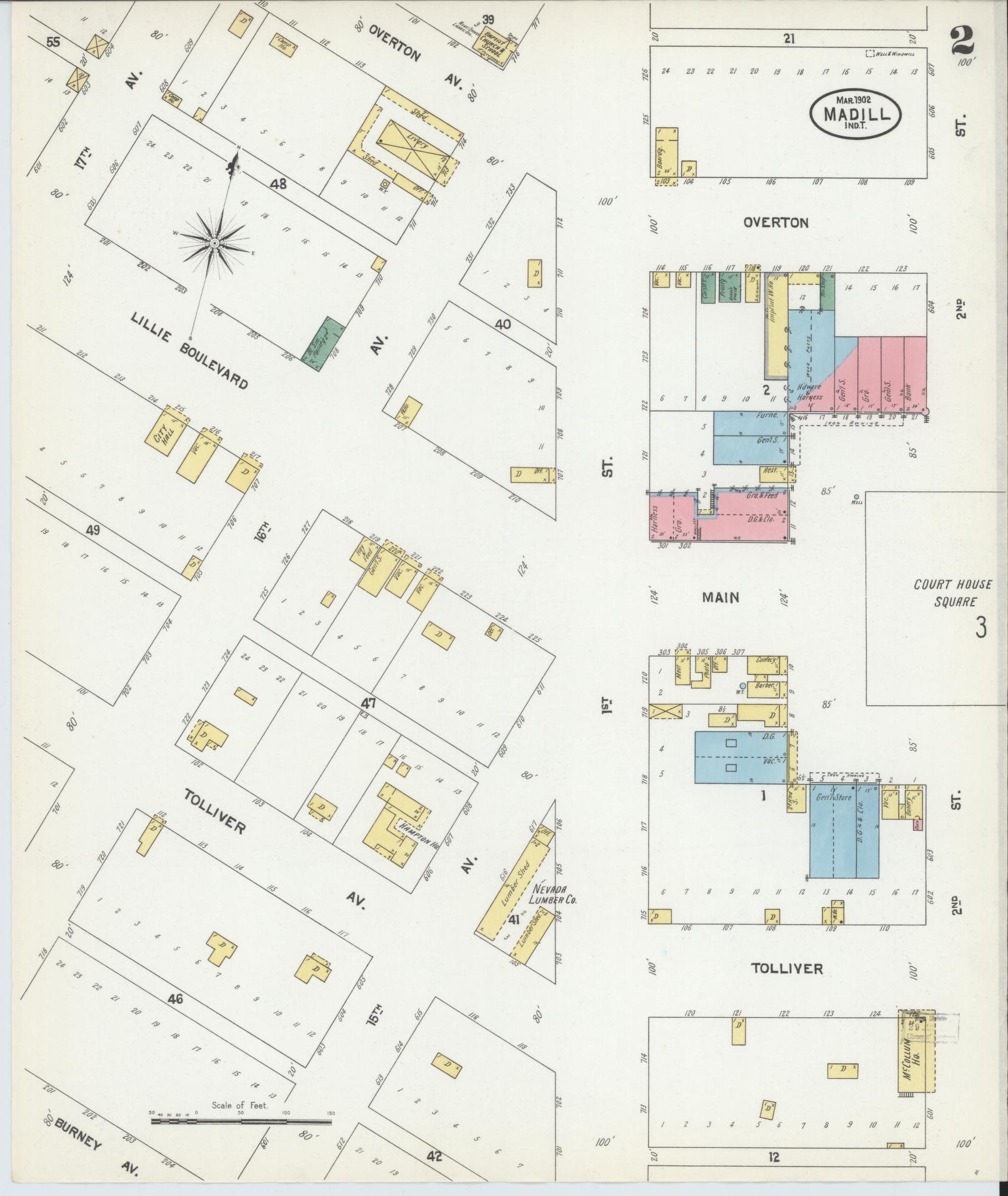 Sanborn Fire Insurance Map from Madill, Marshall County, Oklahoma (1902), Sheet #0002 - Historic Sanborn Fire Insurance Map Print, vintage old map wall art, antique decor, genealogy gift, Oklahoma Oklahoma map
