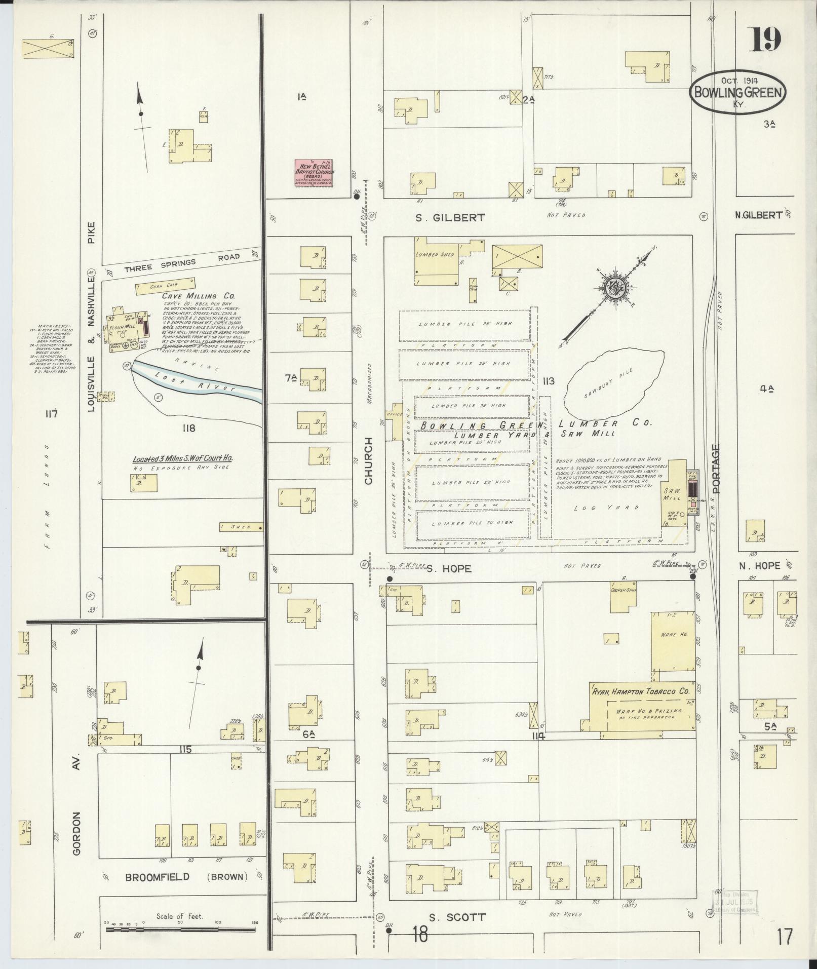 Sanborn Fire Insurance Map from Bowling Green, Warren County, Kentucky (1914), Sheet #0019 - Complete Map Set gallery image, historic Sanborn map, vintage wall art, Kentucky Kentucky