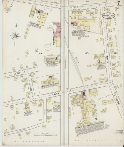 Sanborn Fire Insurance Map from Woburn, Middlesex County, Massachusetts (1888), Sheet #0007 - Historic Sanborn Fire Insurance Map Print, vintage old map wall art, antique decor, genealogy gift, Massachusetts Massachusetts map