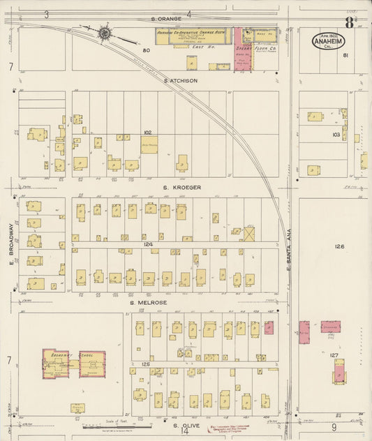 Sanborn Fire Insurance Map from Anaheim, Orange County, California (1922), Sheet #0008 - Historic Sanborn Fire Insurance Map Print, vintage old map wall art, antique decor, genealogy gift, California California map