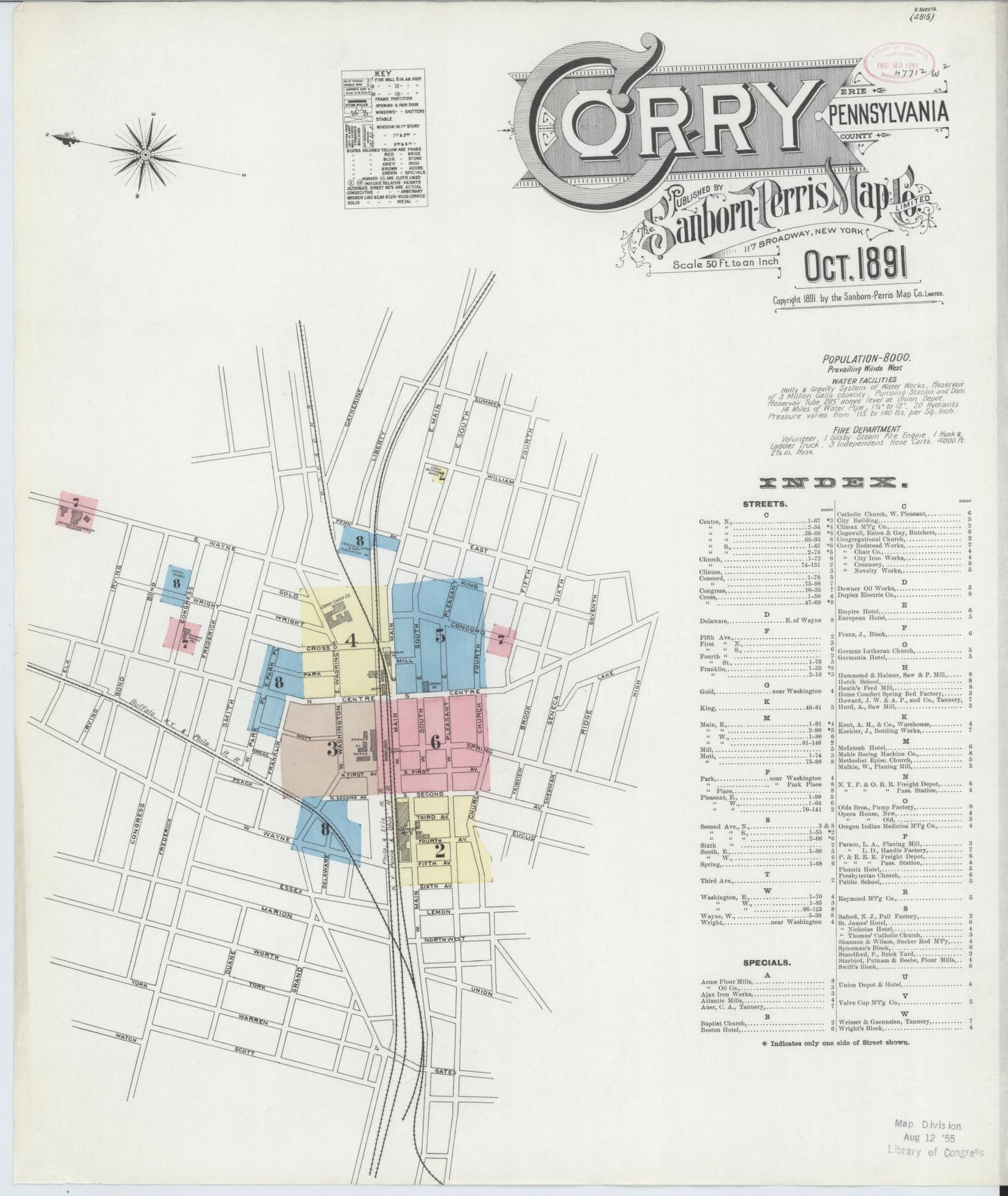 Sanborn Fire Insurance Map from Corry, Erie County, Pennsylvania (1891), Sheet #0001 - Complete Map Set gallery image, historic Sanborn map, vintage wall art, Pennsylvania Pennsylvania