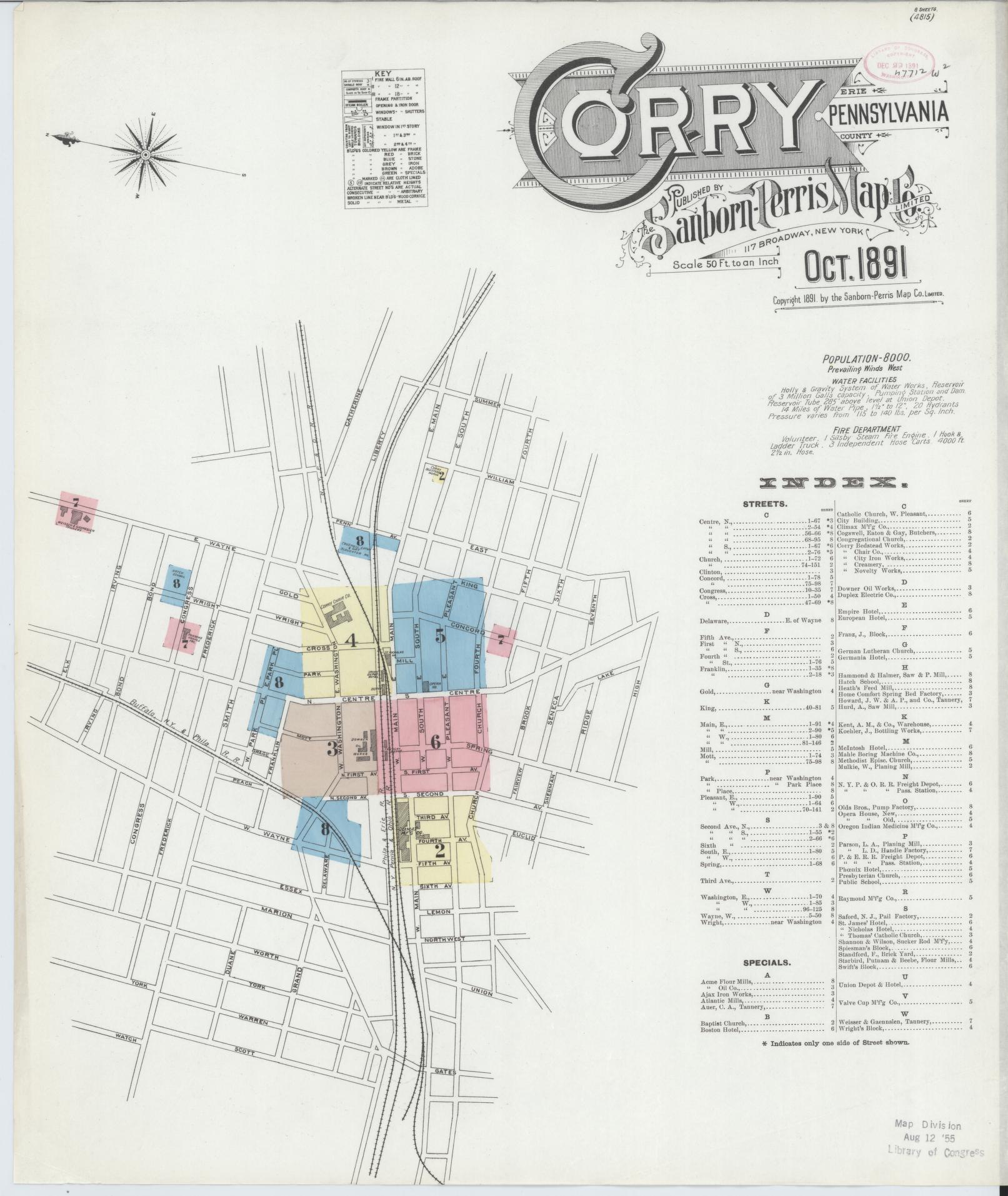 Sanborn Fire Insurance Map from Corry, Erie County, Pennsylvania (1891), Sheet #0001 - Complete Map Set gallery image, historic Sanborn map, vintage wall art, Pennsylvania Pennsylvania
