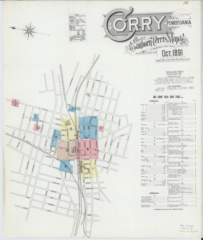 Sanborn Fire Insurance Map from Corry, Erie County, Pennsylvania (1891), Sheet #0001 - Complete Map Set gallery image, historic Sanborn map, vintage wall art, Pennsylvania Pennsylvania