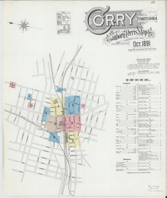 Sanborn Fire Insurance Map from Corry, Erie County, Pennsylvania (1891), Sheet #0001 - Complete Map Set gallery image, historic Sanborn map, vintage wall art, Pennsylvania Pennsylvania