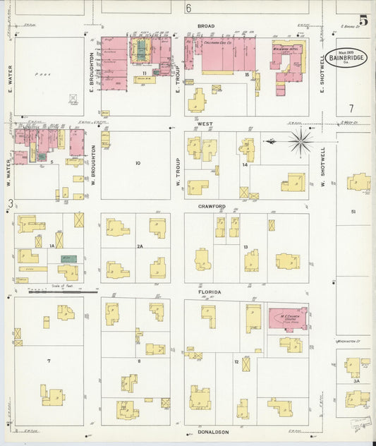 Sanborn Fire Insurance Map from Bainbridge, Decatur County, Georgia (1909), Sheet #0005 - Historic Sanborn Fire Insurance Map Print, vintage old map wall art, antique decor, genealogy gift, Georgia Georgia map