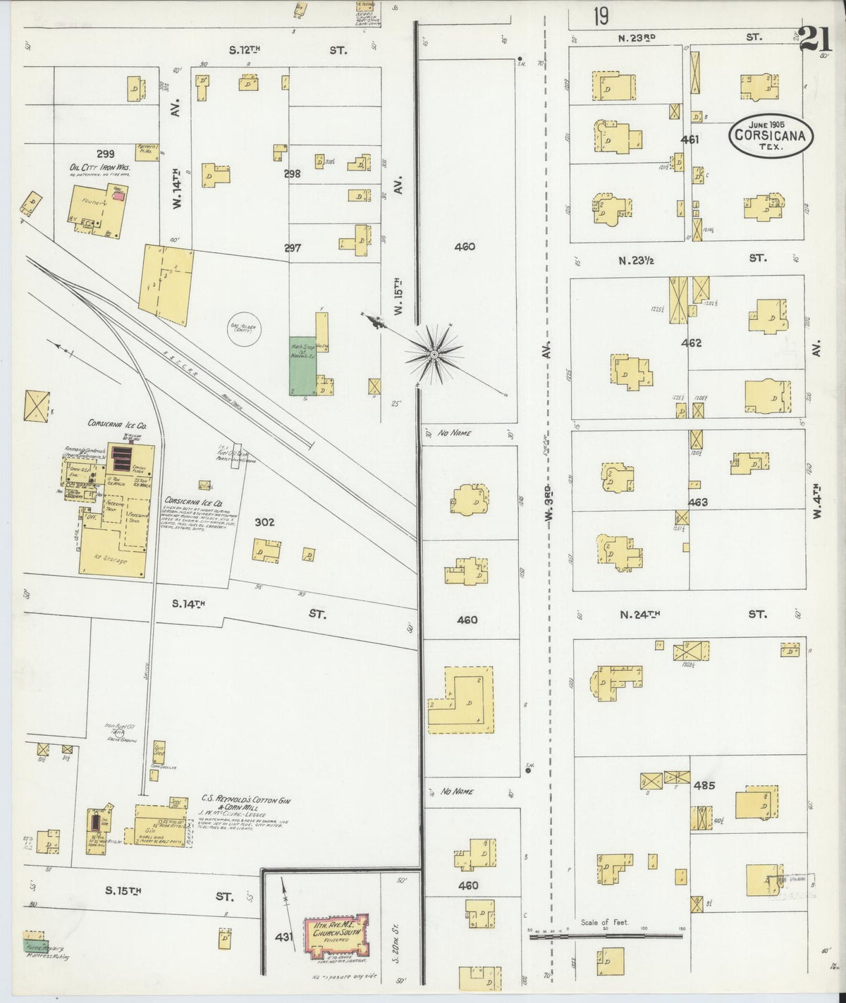 Sanborn Fire Insurance Map from Corsicana, Navarro County, Texas (1905), Sheet #0021 - Complete Map Set gallery image, historic Sanborn map, vintage wall art, Texas Texas