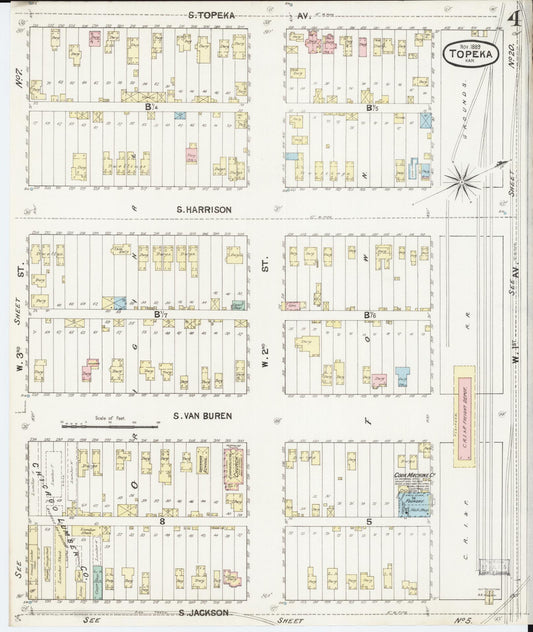 Sanborn Fire Insurance Map from Topeka, Shawnee County, Kansas (1889), Sheet #0005 - Historic Sanborn Fire Insurance Map Print, vintage old map wall art, antique decor, genealogy gift, Kansas Kansas map