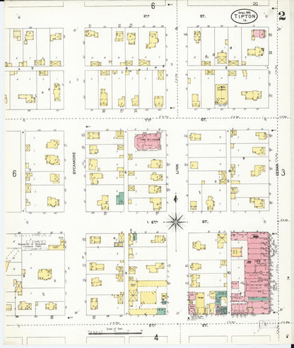 Sanborn Fire Insurance Map from Tipton, Cedar County, Iowa (1906), Sheet #0002 - Historic Sanborn Fire Insurance Map Print, vintage old map wall art