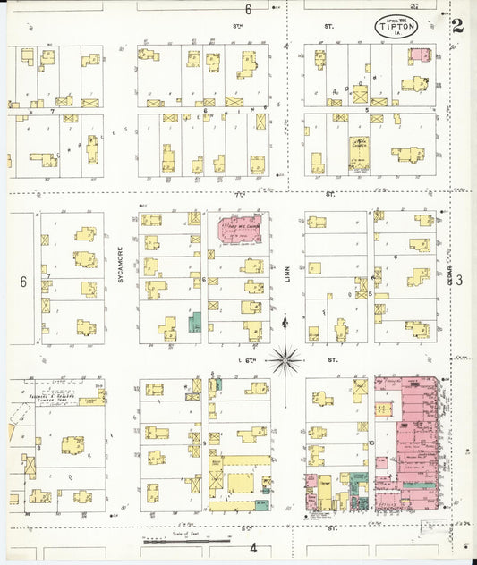 Sanborn Fire Insurance Map from Tipton, Cedar County, Iowa (1906), Sheet #0002 - Historic Sanborn Fire Insurance Map Print, vintage old map wall art