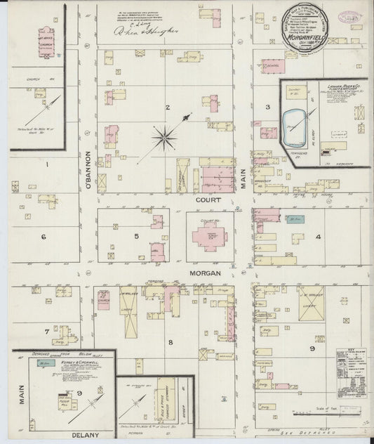 Sanborn Fire Insurance Map from Morganfield, Union County, Kentucky (1886), Sheet #0001 - Historic Sanborn Fire Insurance Map Print, vintage old map wall art, antique decor, genealogy gift, Kentucky Kentucky map