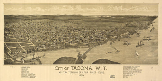 City of Tacoma, W.T., western terminus of N.P.R.R. Puget Sound 1885. (1885) – Historic Bird’s-Eye View Panorama Print