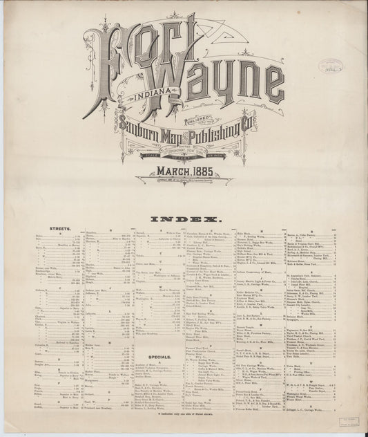 Sanborn Fire Insurance Map from Fort Wayne, Allen County, Indiana (1885), Sheet #0001 - Historic Sanborn Fire Insurance Map Print, vintage old map wall art, antique decor, genealogy gift, Indiana Indiana map