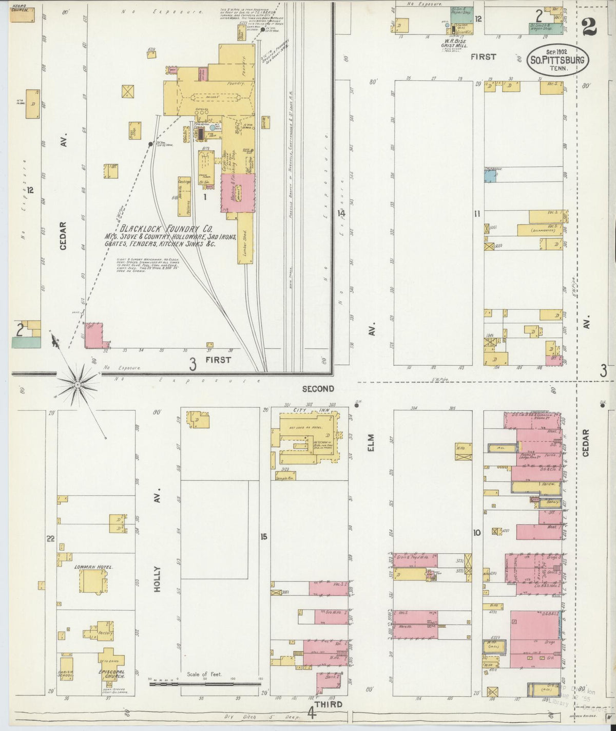 Sanborn Fire Insurance Map from South Pittsburg, Marion County, Tennessee (1902), Sheet #0002 - Complete Map Set gallery image, historic Sanborn map, vintage wall art, Tennessee Tennessee