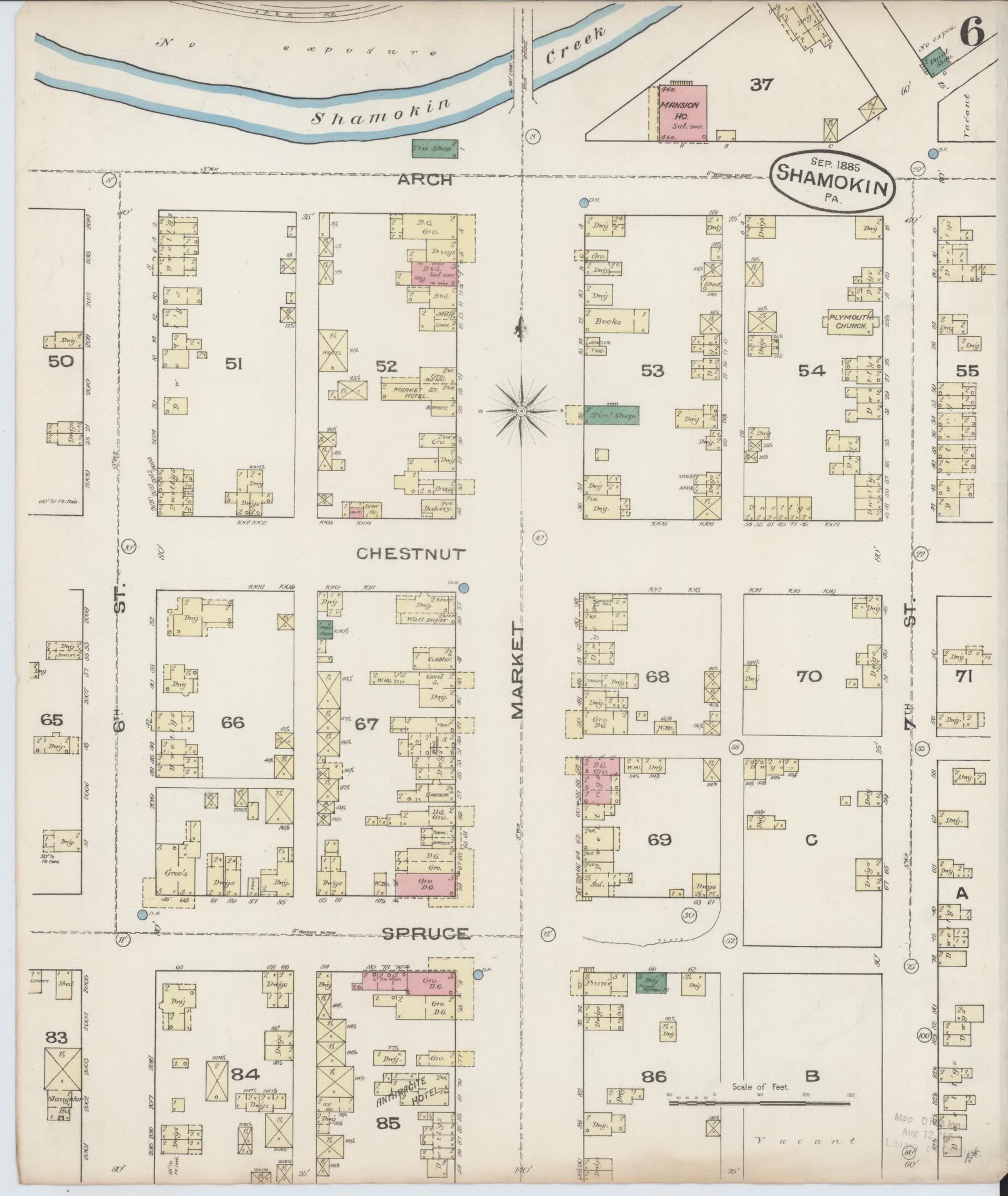 Sanborn Fire Insurance Map from Shamokin, Northumberland County, Pennsylvania (1885), Sheet #0006 - Complete Map Set gallery image, historic Sanborn map, vintage wall art, Pennsylvania Pennsylvania