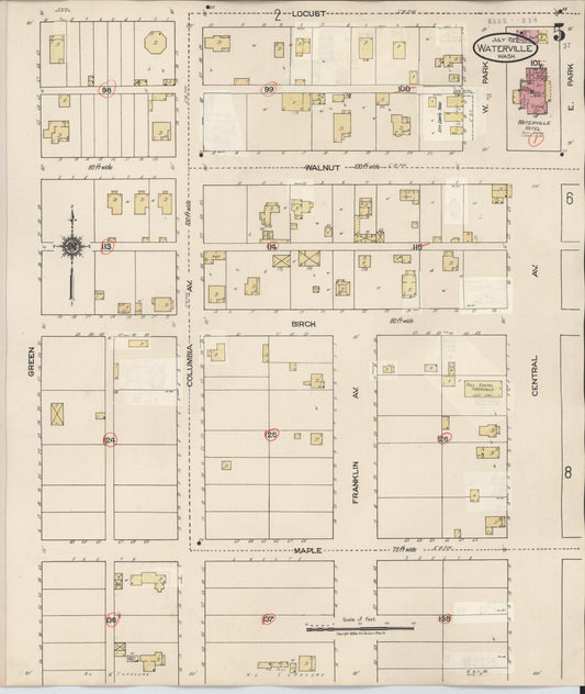 Sanborn Fire Insurance Map from Waterville, Douglas County, Washington (1942), Sheet #0005 - Historic Sanborn Fire Insurance Map Print, vintage old map wall art, antique decor, genealogy gift, Washington Washington map