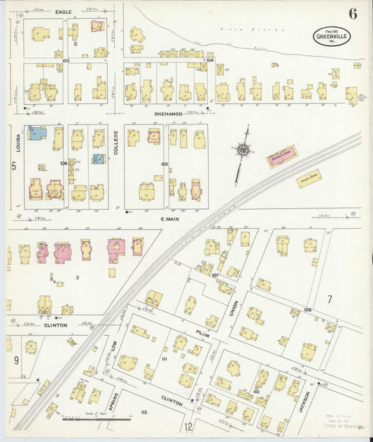 Sanborn Fire Insurance Map from Greenville, Mercer County, Pennsylvania (1911), Sheet #0006 - Historic Sanborn Fire Insurance Map Print, vintage old map wall art, antique decor, genealogy gift, Pennsylvania Pennsylvania map