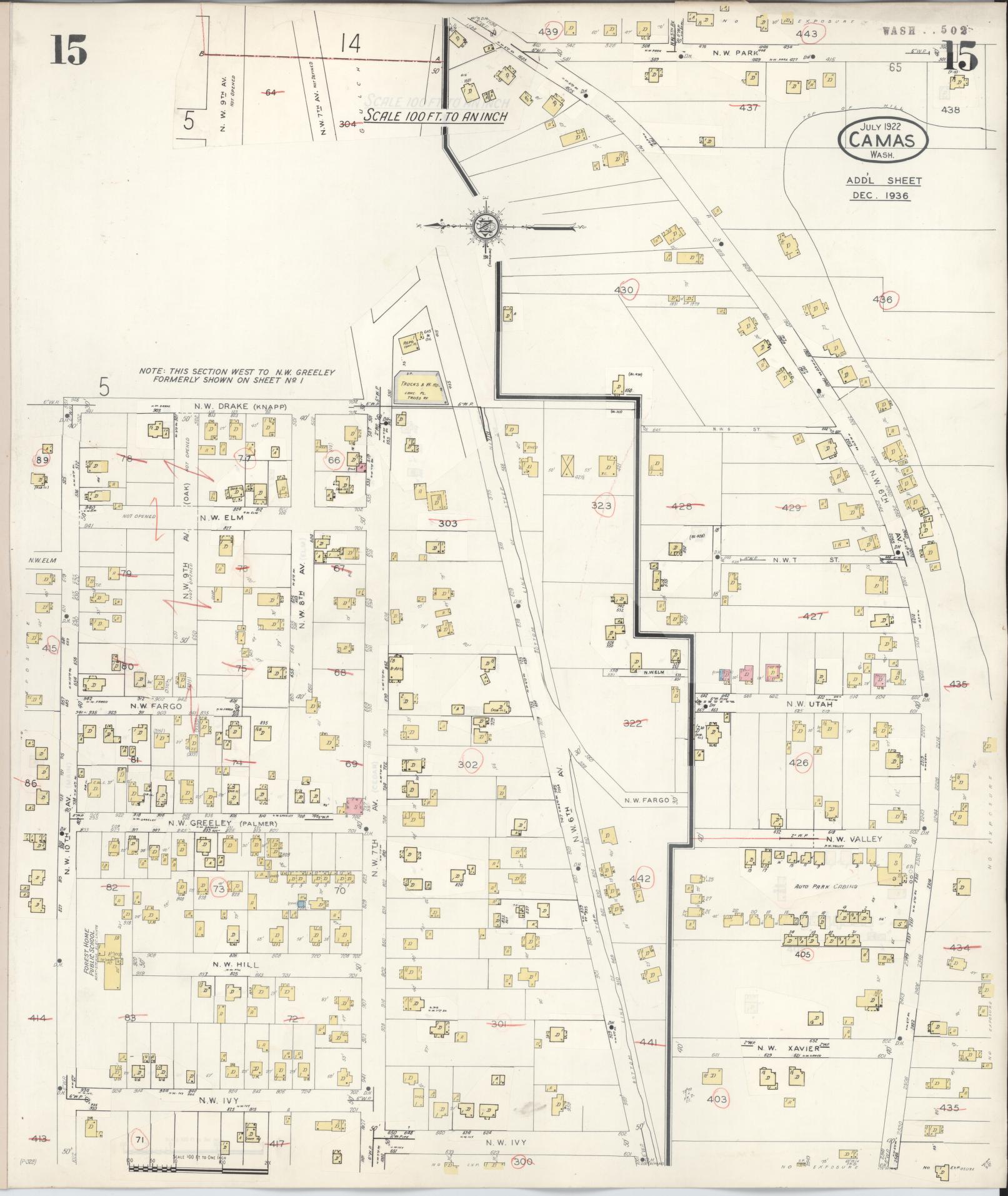 Sanborn Fire Insurance Map from Camas, Clark County, Washington (1943), Sheet #0015 - Complete Map Set gallery image, historic Sanborn map, vintage wall art, Washington Washington